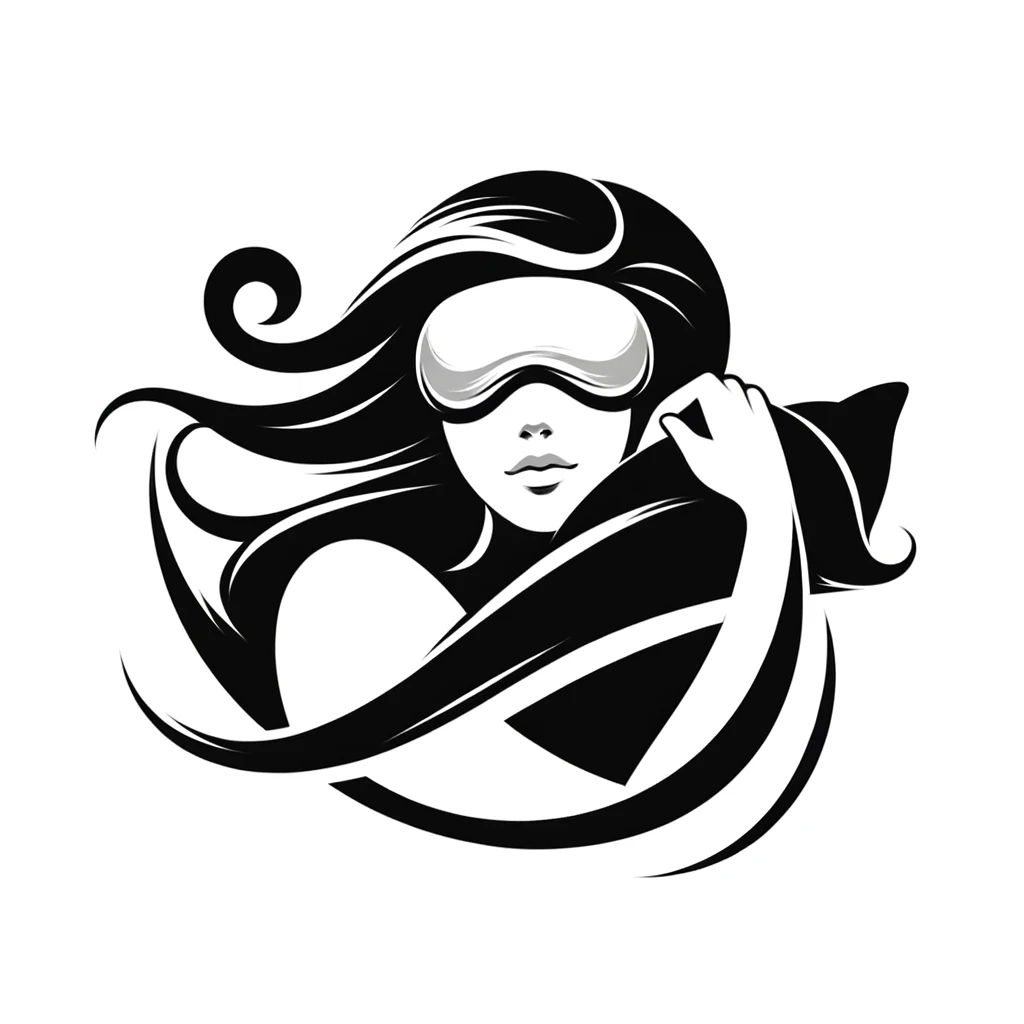 Domov 34 DALL·E 2023 12 07 22.09.03 Design a graceful and charming graphic symbol of a woman sleeping with a silk sleep mask her head resting on a silk pillow. The symbol should be simp